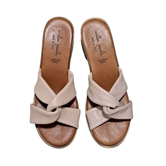 Mila Paoli Knotted Leather Slip On Open Toe Sandal Block Heel Size 9 Rose Pink - Picture 6 of 14